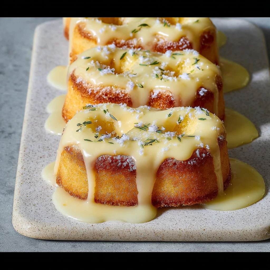 Deliciously moist Lemon Syrup Cakes topped with a tangy lemon glaze.