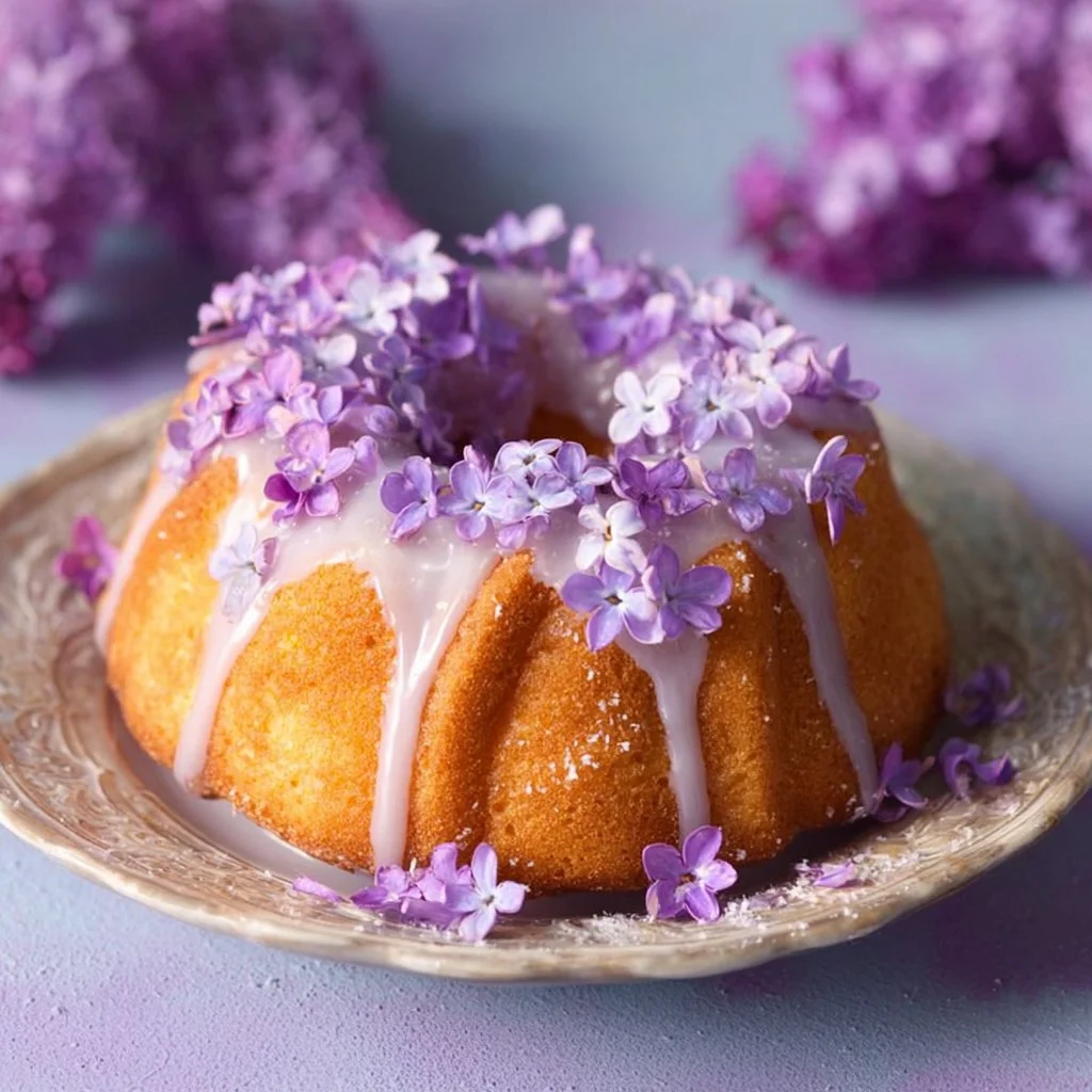 Beautifully decorated lilac Bundt cakes ready to serve at a special celebration