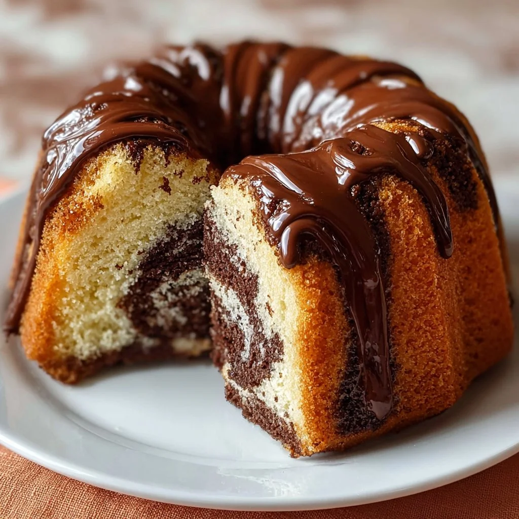Delicious Marble Bundt Cake with chocolate and vanilla swirls