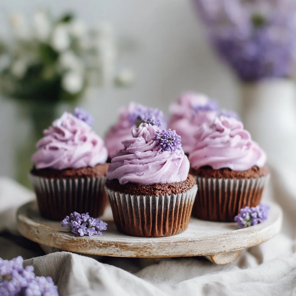 Small Batch Lilac Chocolate Cupcakes