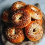 Close-up of homemade sourdough bagels fresh out of the oven
