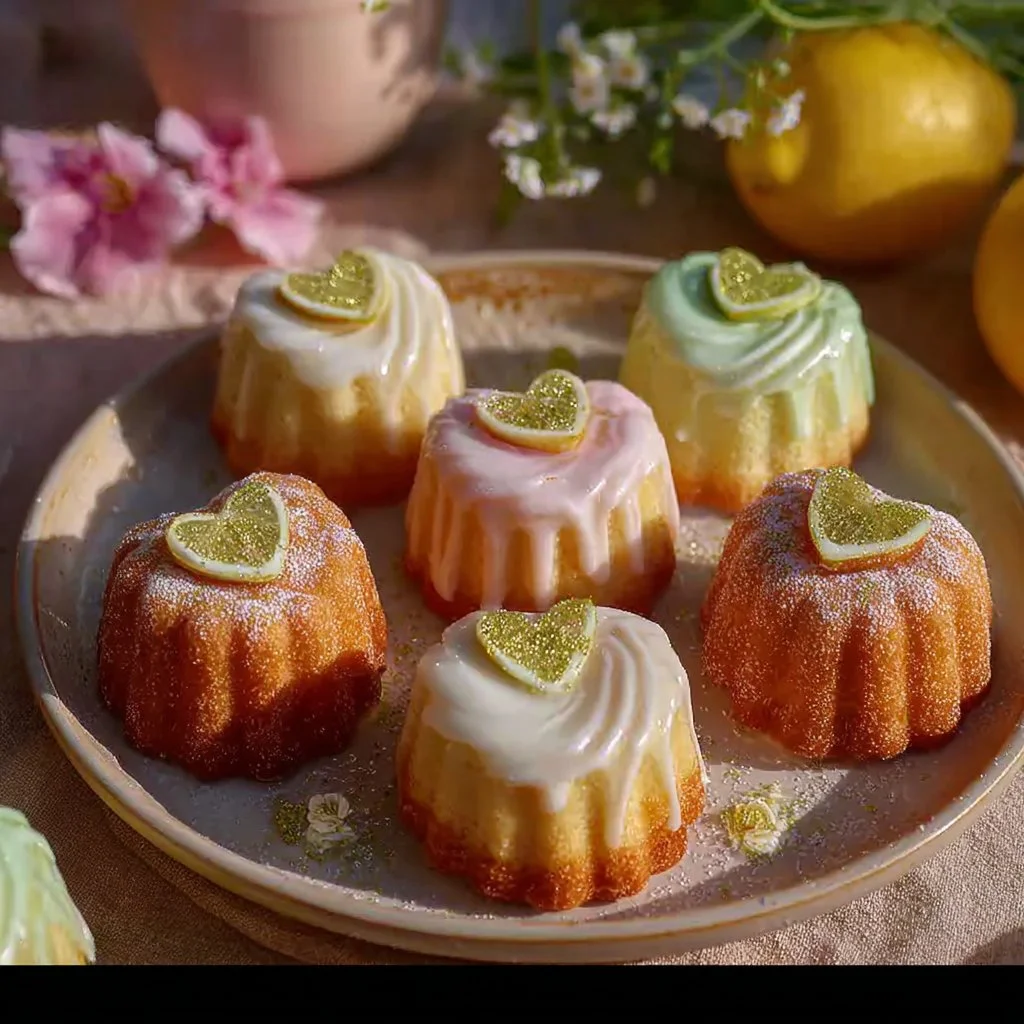 Delicious Spring Lemon Mini Tea Cakes on a serving plate.