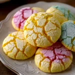 Freshly baked springtime crinkle cookies dusted with powdered sugar