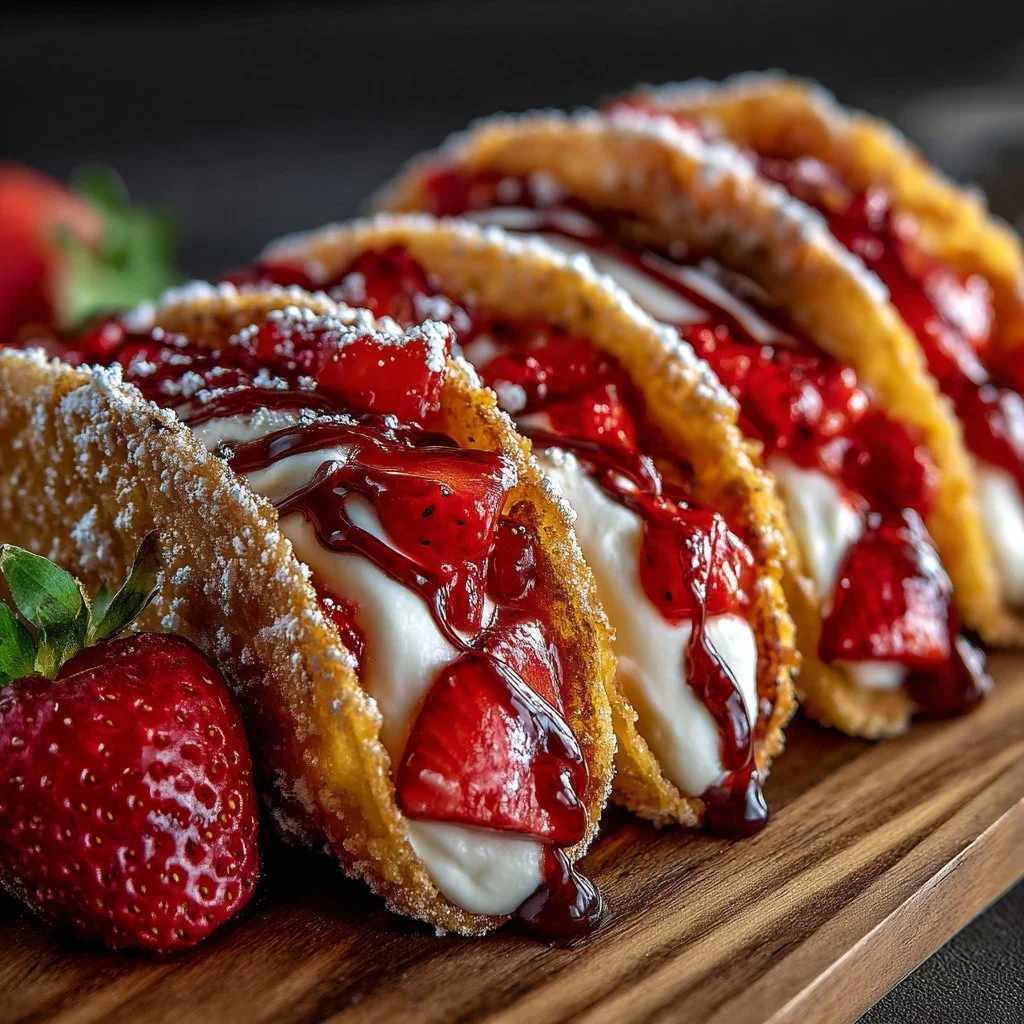 Delicious strawberry cheesecake tacos served on a plate