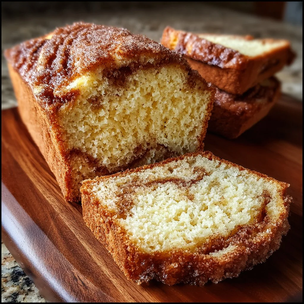 Amish Cinnamon Bread loaf fresh out of the oven, golden brown and sprinkled with cinnamon sugar.