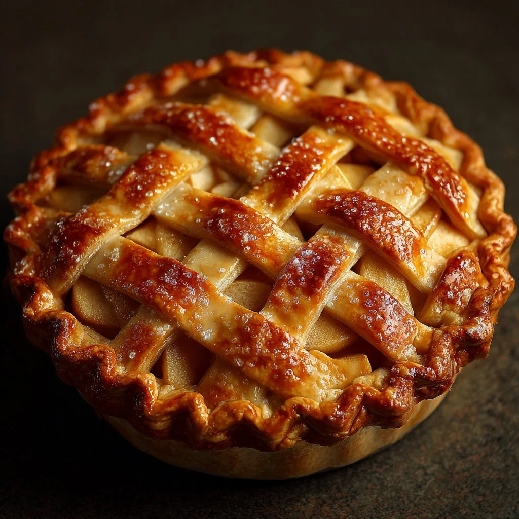 Freshly baked apple pie with golden crust and sliced apples on top