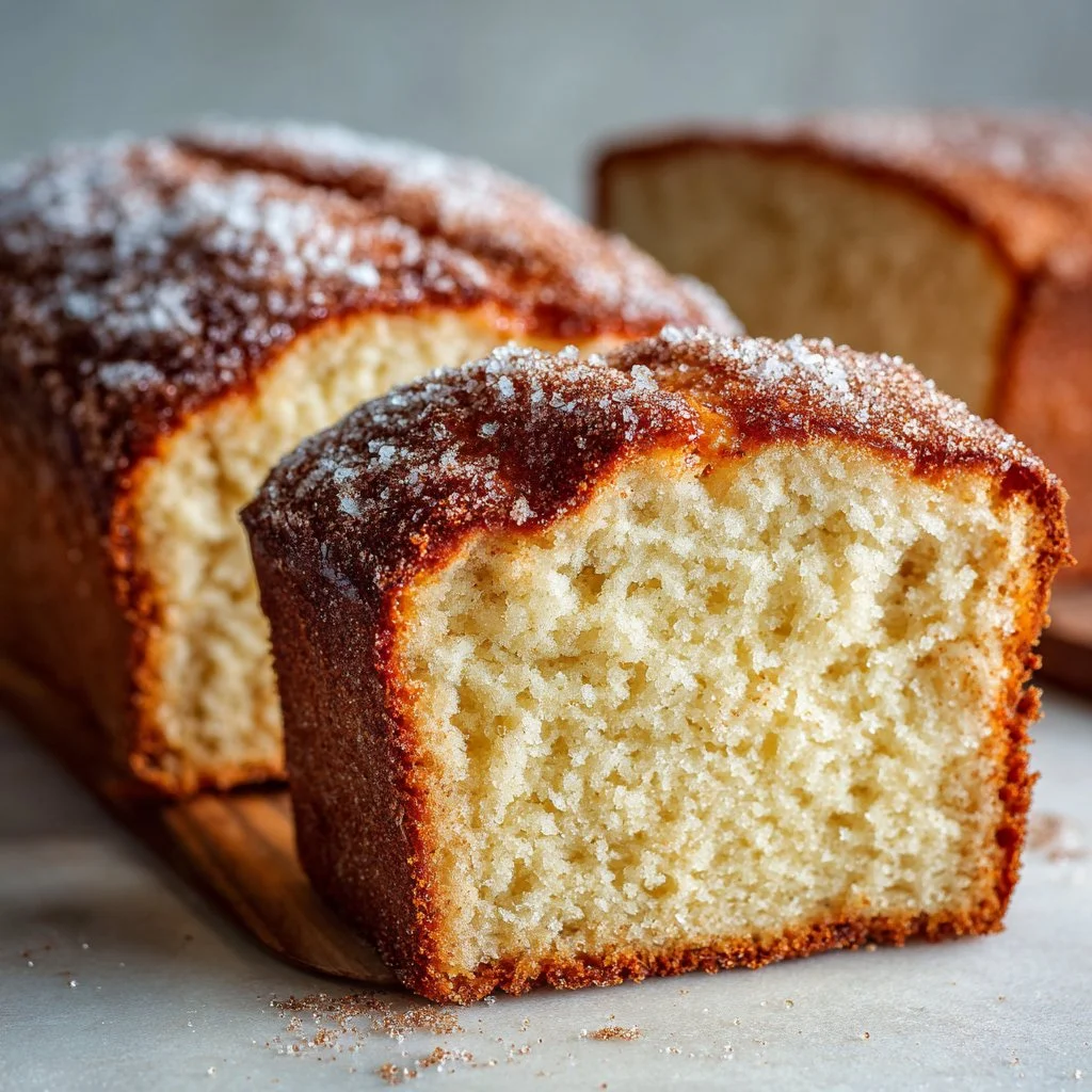 Cinnamon Sugar Donut Bread fresh out of the oven, topped with cinnamon sugar