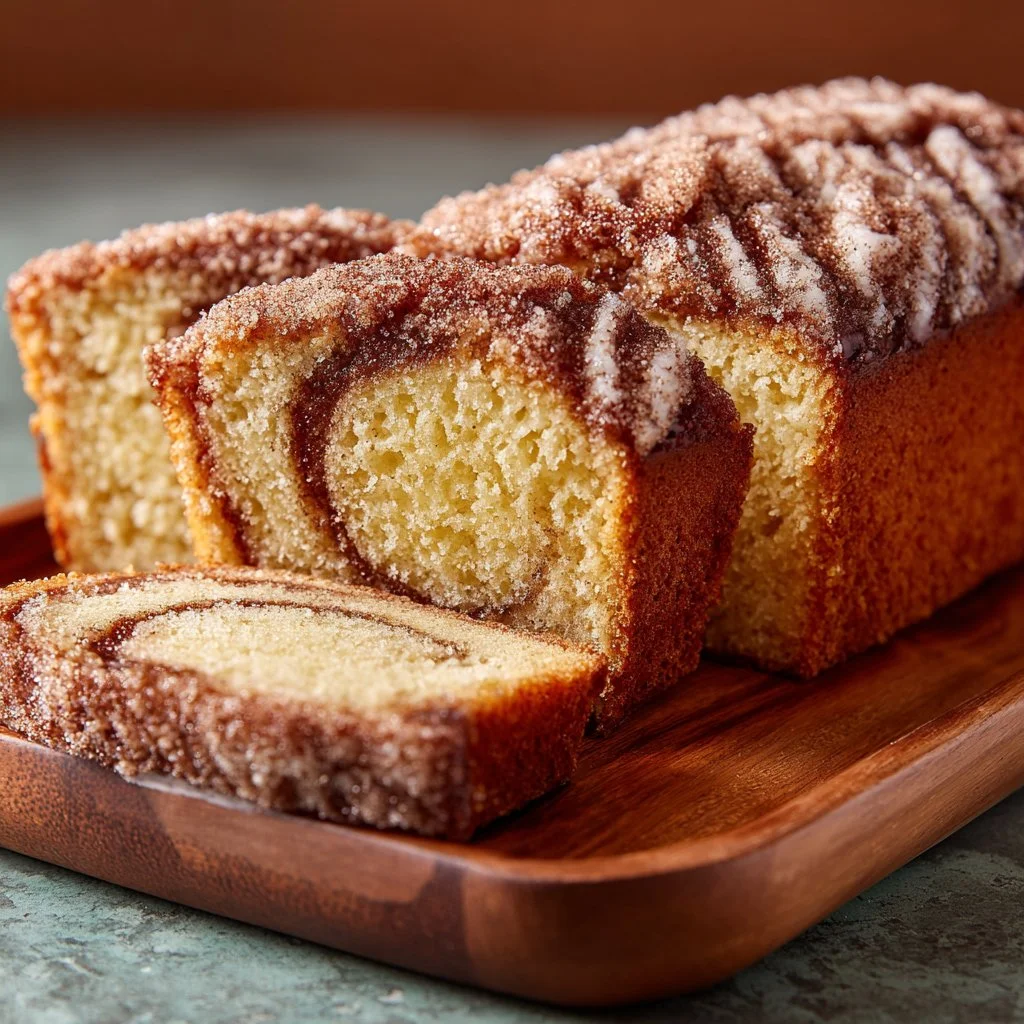 Freshly baked cinnamon donut bread with a sprinkle of sugar and cinnamon