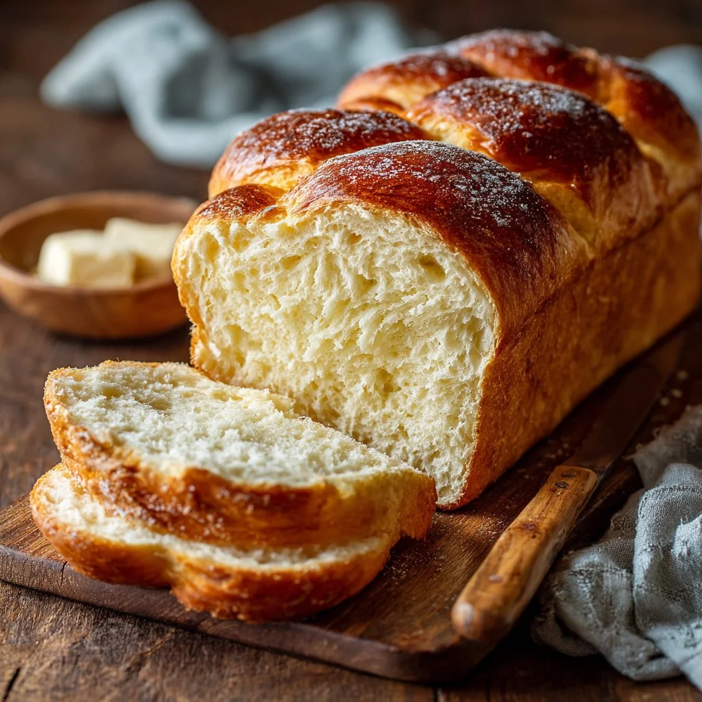 Fluffy homemade yeast bread fresh out of the oven, ready to be sliced and served.
