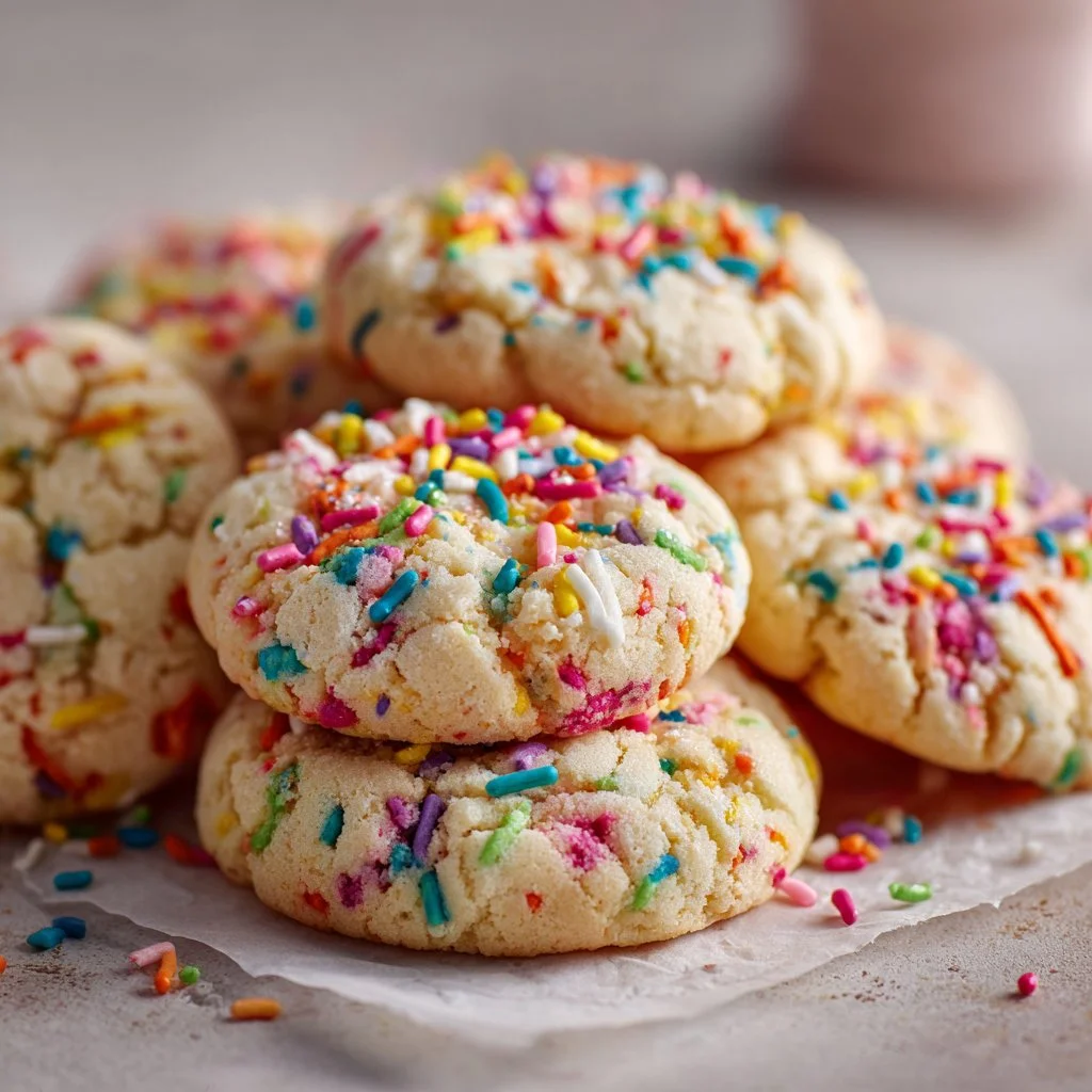 Delicious Funfetti cookies made from cake mix with colorful sprinkles