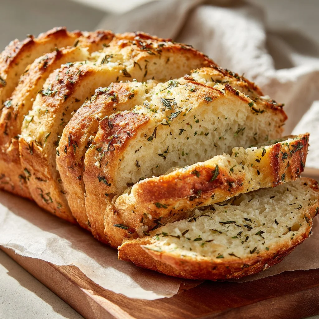 Freshly baked Garlic Parmesan Herb Bread with herbs and cheese