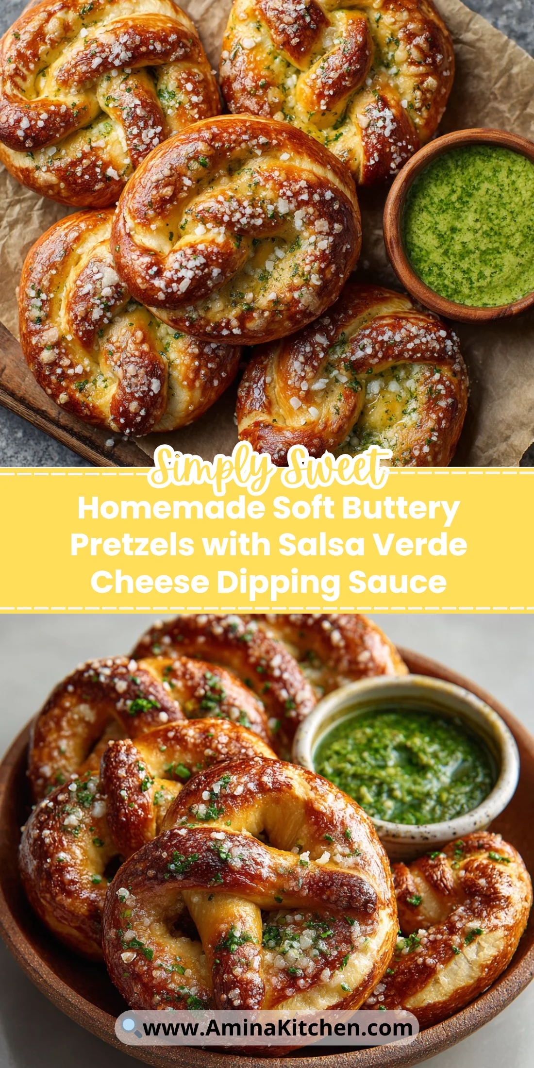 Homemade Soft Buttery Pretzels with Salsa Verde Cheese Dipping Sauce