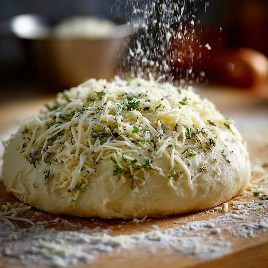 Homemade Italian Herbs and Cheese Bread, golden-brown with herbs and cheese topping.