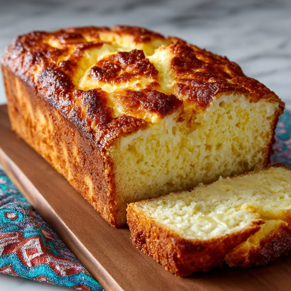 Sliced Lemon Cream Cheese Bread on a wooden cutting board