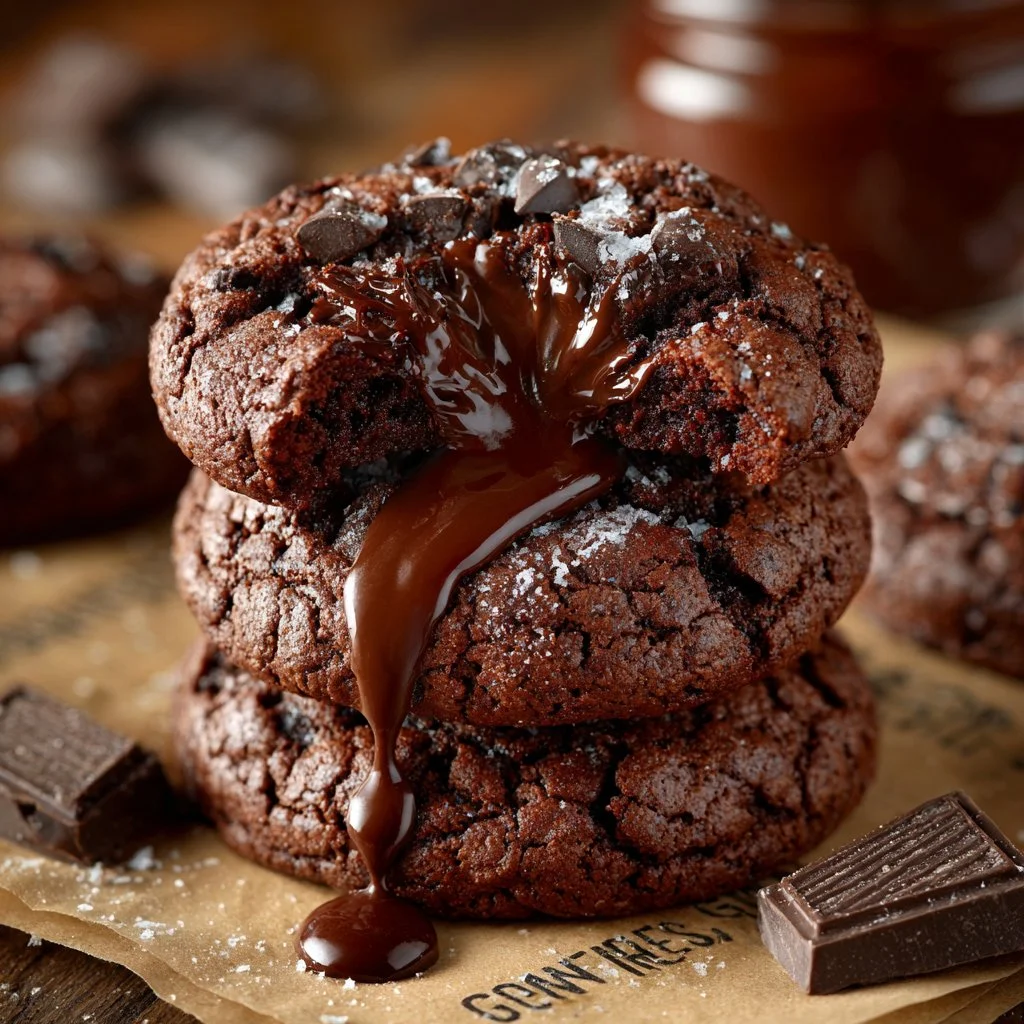 Delicious molten chocolate lava cookies with a gooey center