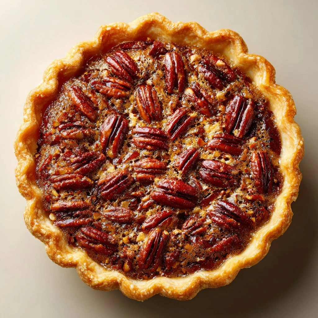 Delicious slice of pecan pie on a wooden table