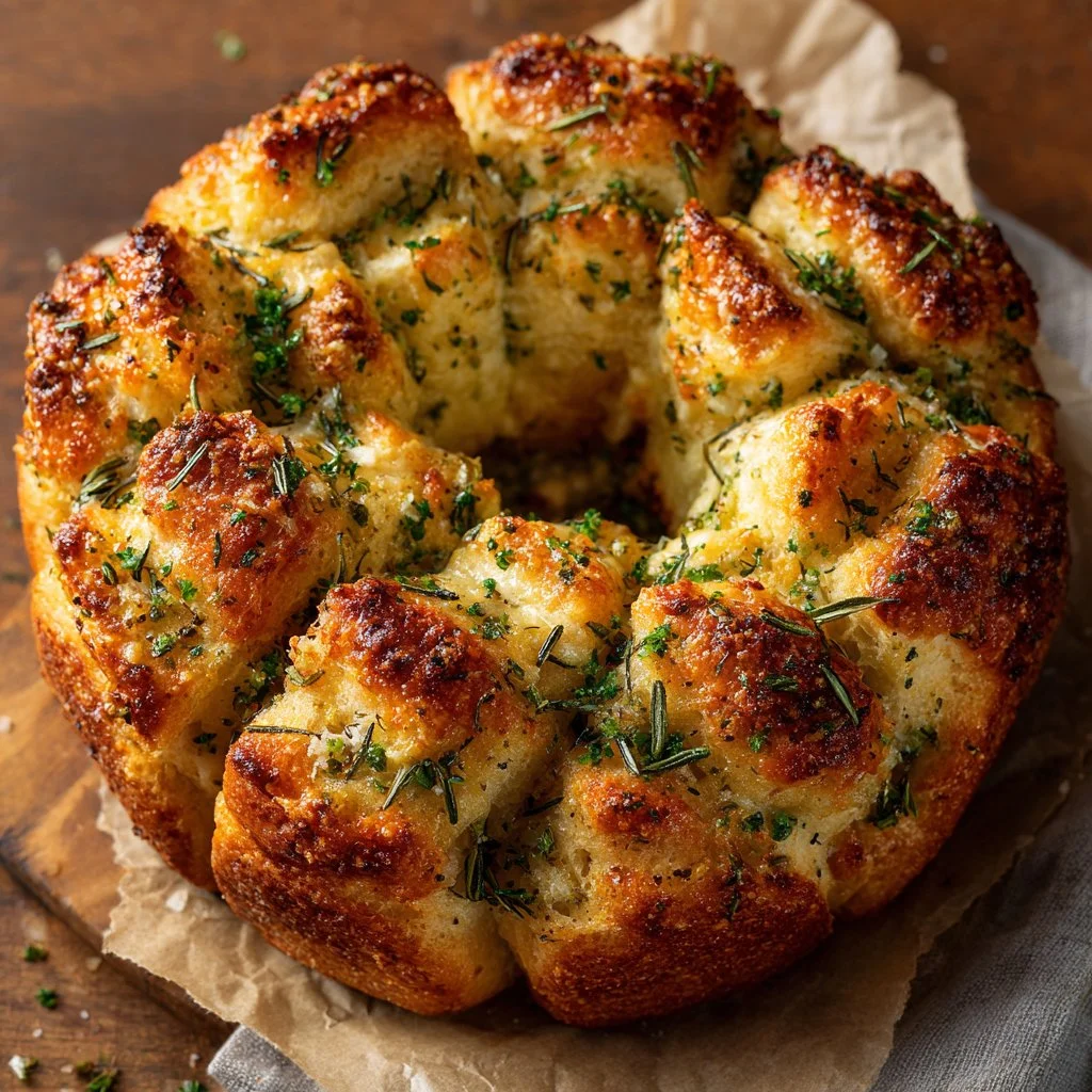 Delicious Rosemary Garlic Pull Apart Bread fresh out of the oven