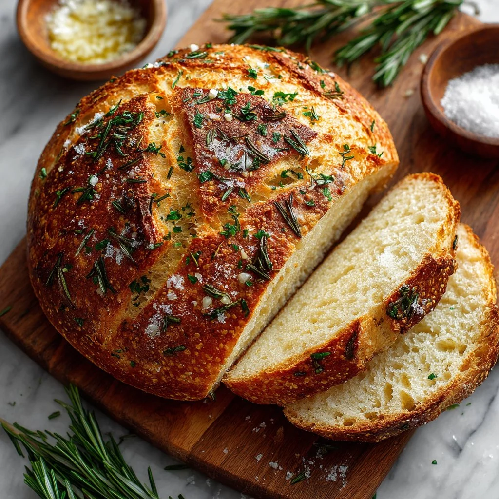 Rustic No-Knead Rosemary Garlic Bread Recipe
