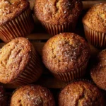 Delicious soft apple cider muffins topped with cinnamon sugar on a wooden table