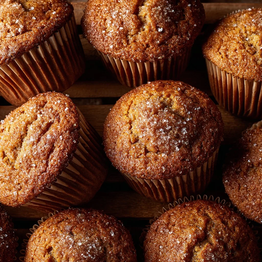Delicious soft apple cider muffins topped with cinnamon sugar on a wooden table