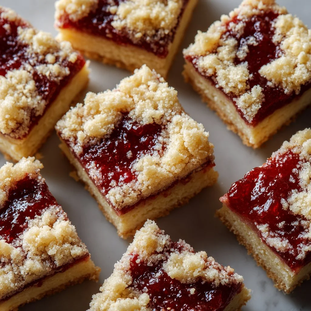 Strawberry jam sugar cookie bars on a plate