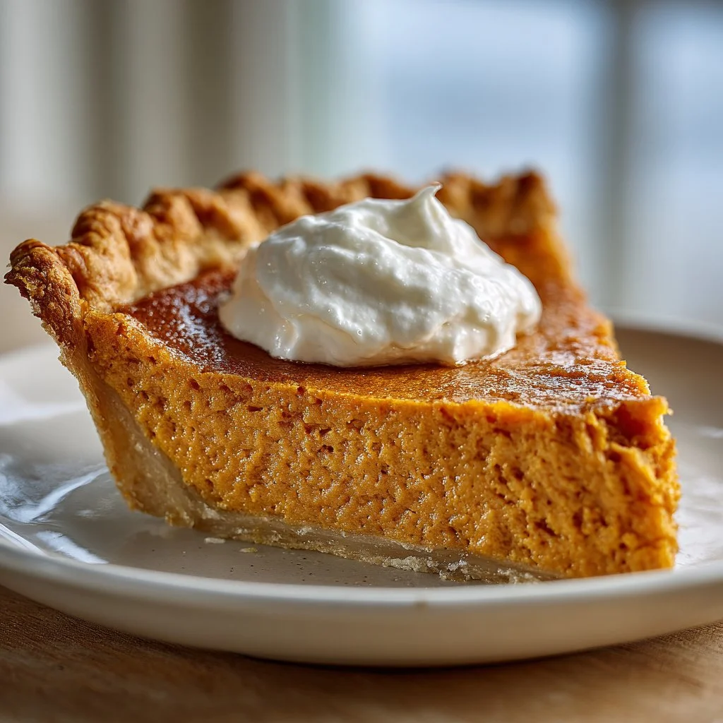 Delicious homemade sweet potato pie slice on a dessert table