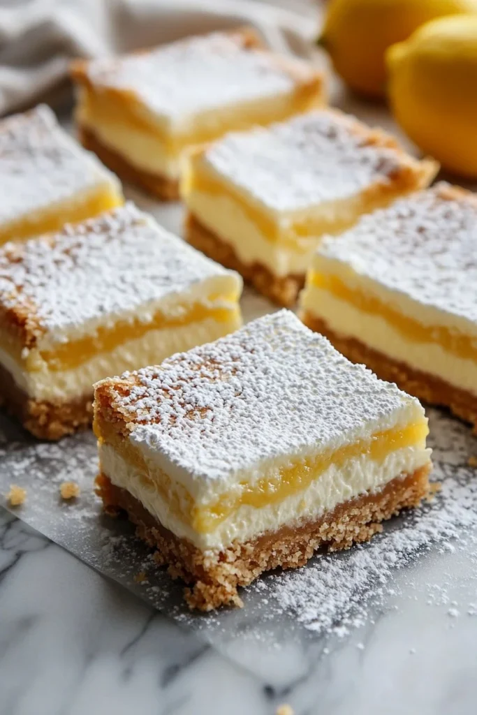 Delicious cheesecake lemon bars served on a plate