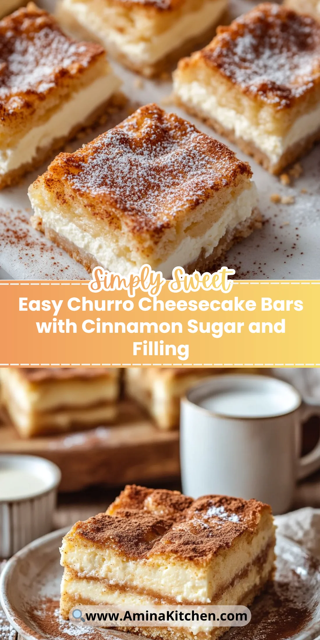 Easy Churro Cheesecake Bars with Cinnamon Sugar and Filling