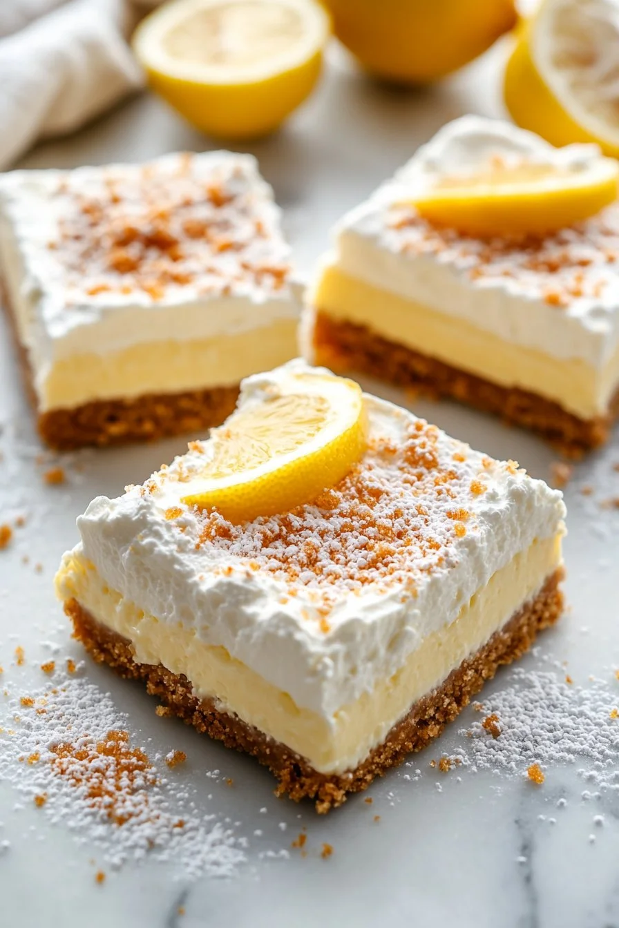 No bake lemon cheesecake bars served on a plate, perfect summer dessert
